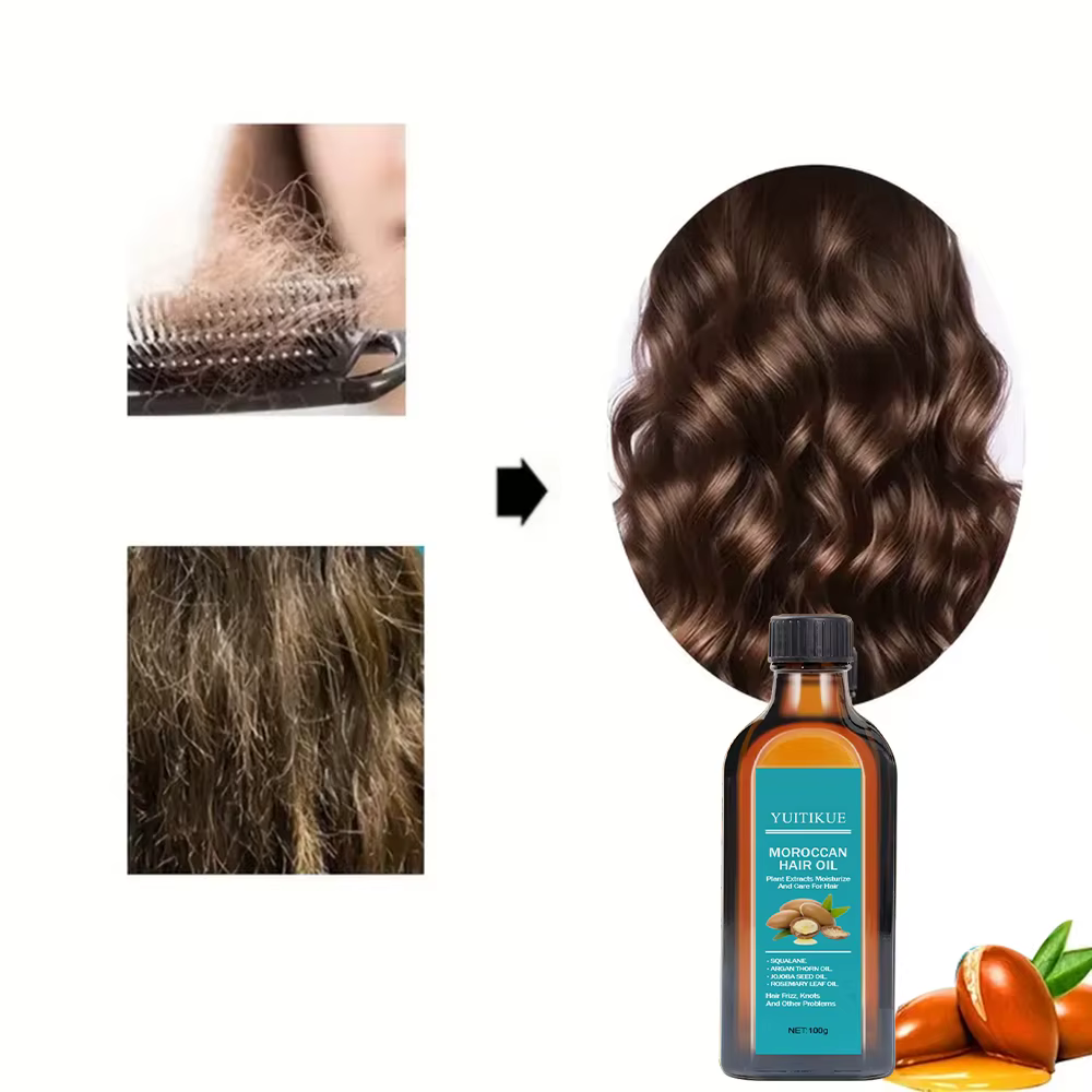 Huile capillaire marocaine YUITIKUE, infusée à la rose et à l'argan, anti-chute de cheveux, nourrit 