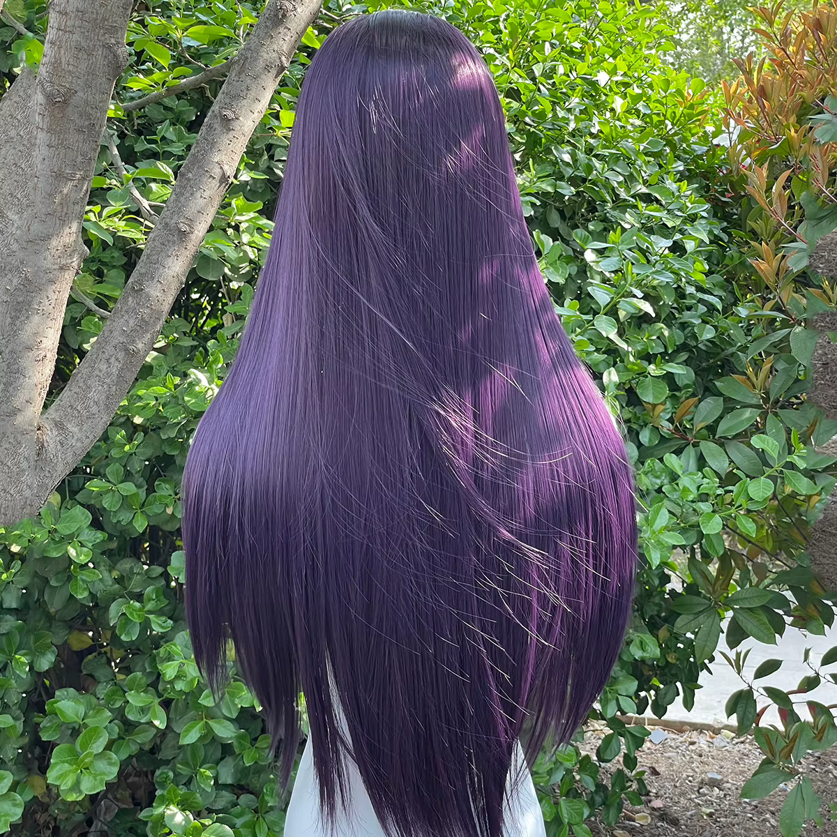 Perruque Lace Front Wig synthétique violet foncé 13x4, perruque Lace Front Wig longue et lisse de 26