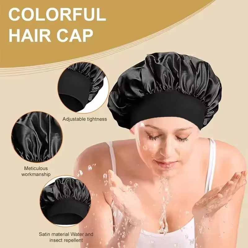 Bonnet doublé en Satin de soie douce, 1 pièce, grand Bonnet de cheveux en Satin, Bonnet de douche de