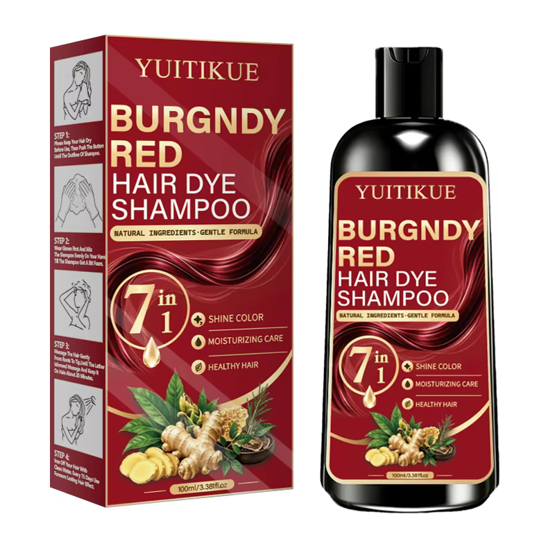 Shampoo colorant capillaire rouge bordeaux YUITIKUE 100ml 7 en 1 Formule naturelle douce hydratante 