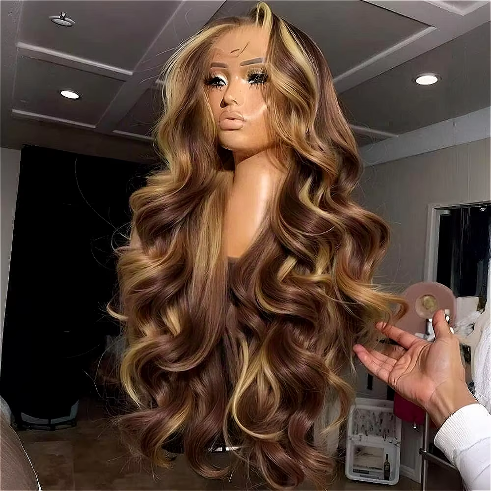 30 pouces miel blond Ombre dentelle avant perruque cheveux humains 13x4 HD dentelle avant perruque 4