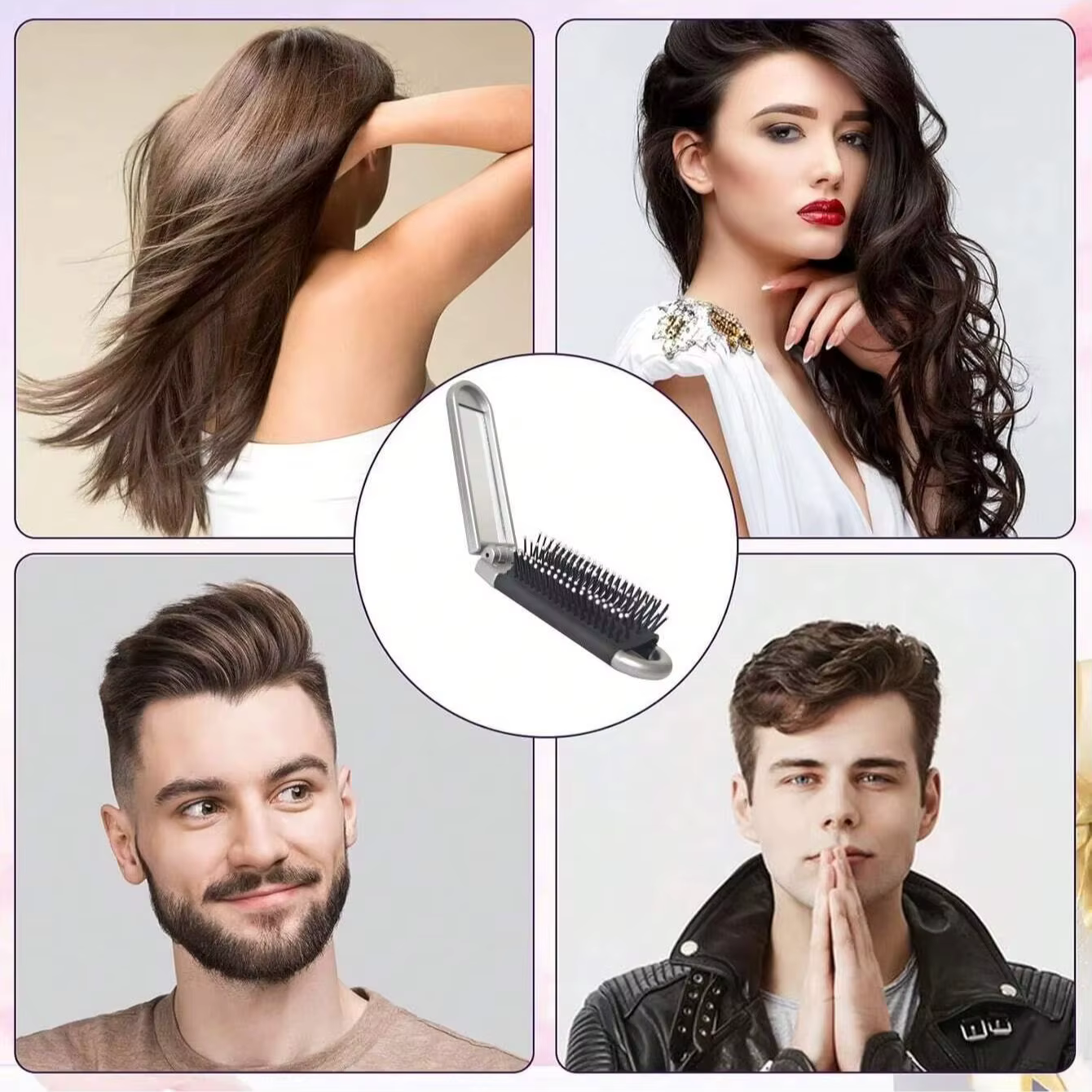 Mini brosse à cheveux pliante 2 en 1, peigne de Massage de la tête, antistatique, Portable, miroir,