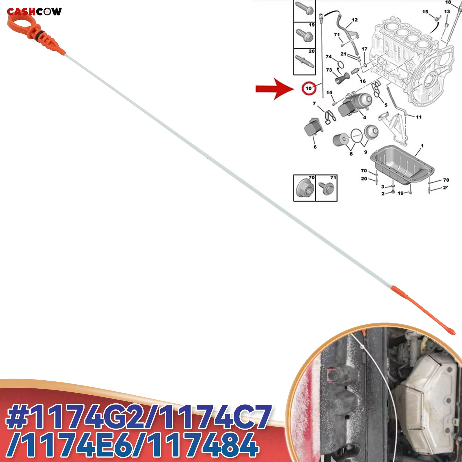 Jauge de niveau d'huile moteur de voiture, 1x, 1174G2 1174.G2 1174E6 117484, pour citroën C2 C3 C4 C