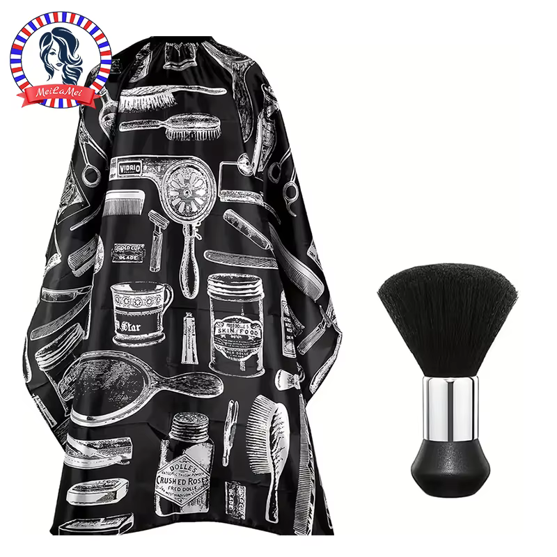 Ensemble de Cape de Salon de coiffure professionnel: Cape de coupe de cheveux + plumeau de cou, tabl