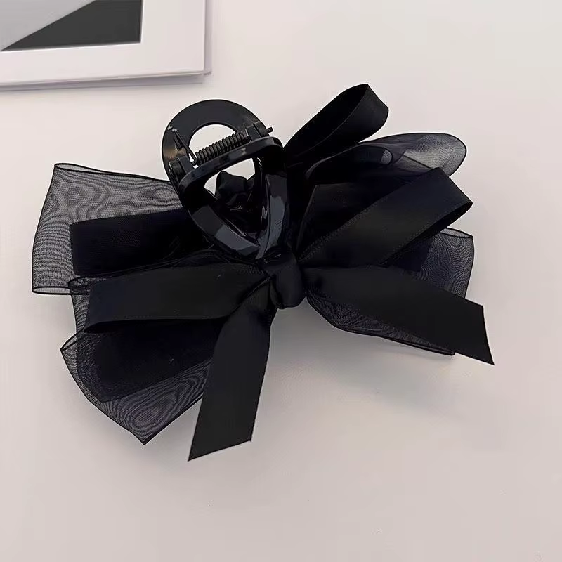 Pince à cheveux avec nœud en maille noire ultra-fantasy, pour l'arrière de la tête, pour cheveux épa
