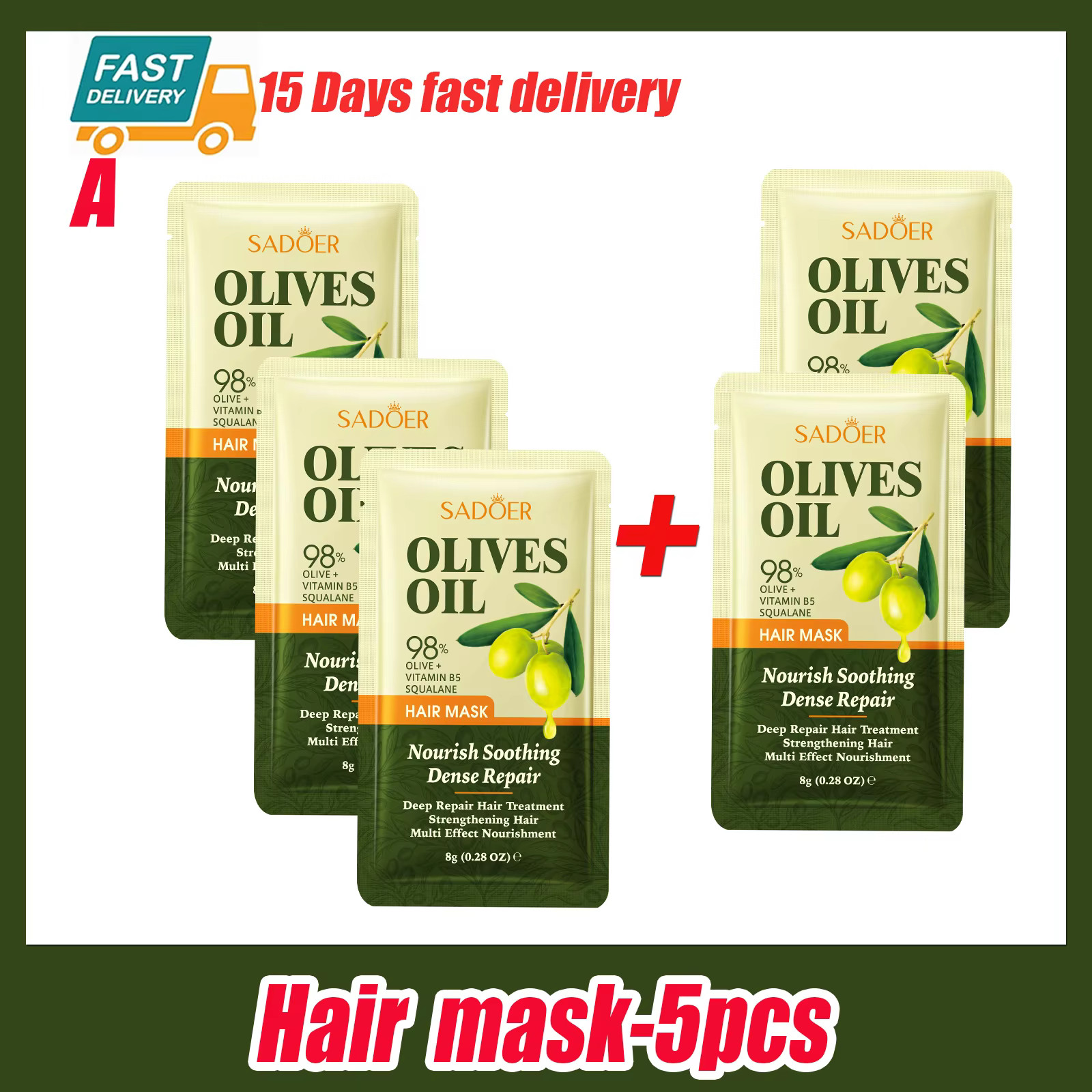 Masque capillaire à l'huile d'olive, 1/2 sacs, réparation de la kératine au collagène, cheveux crépu