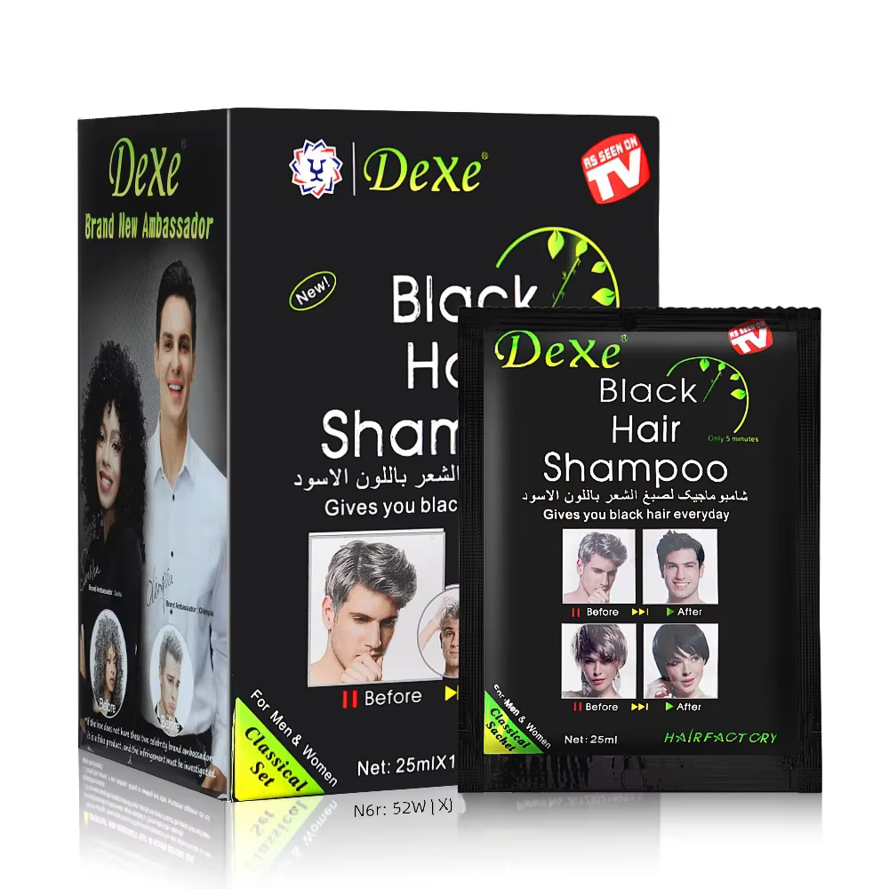 Dexe Fast Black Hair Shampoo, Teinture aux herbes, Soin naturel, Restauration du tournant, 5 minutes