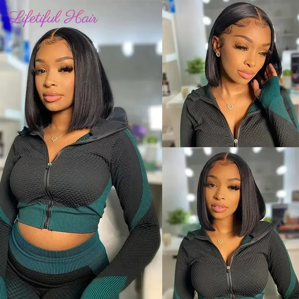 Perruques Cheveux Humains Sans Colle 4x4 Lace Transparente Perruque Courte Perruques Cheveux Humains