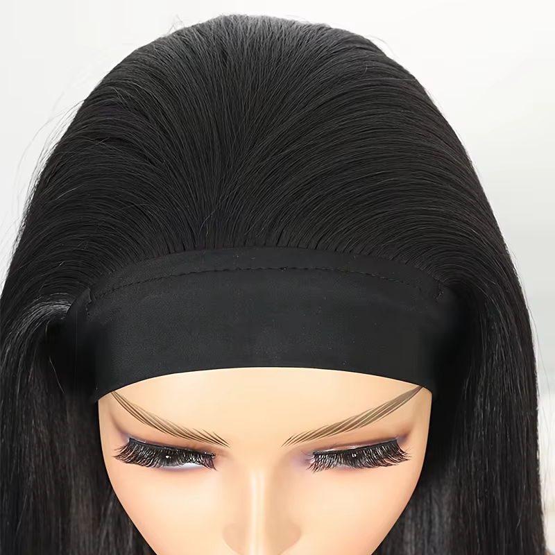 28 pouces bandeau perruque noir résistant à la chaleur cheveux synthétiques femmes bandeau perruque