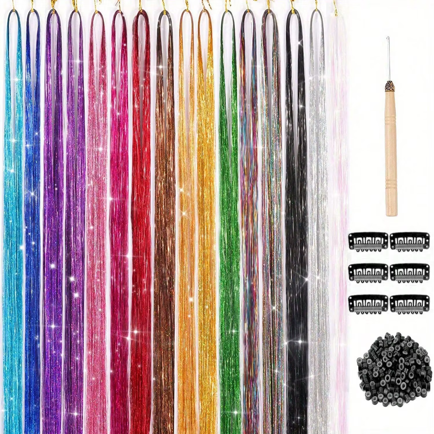 Kit de guirlandes de cheveux synthétiques, 12 pièces, résistantes à la chaleur, scintillantes et bri