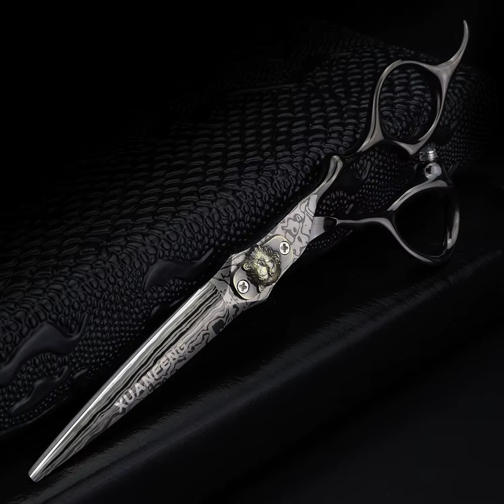 XUANFENG Ciseaux à cheveux damas noirs de 6 pouces Ciseaux de coupe de barbier et ciseaux amincissan