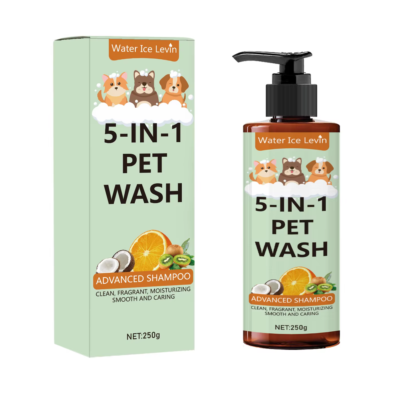 Shampoing et revitalisant et gel douche 5 en 1 naturel Coconut Pet 3 en 1, nettoyage doux, peau apai