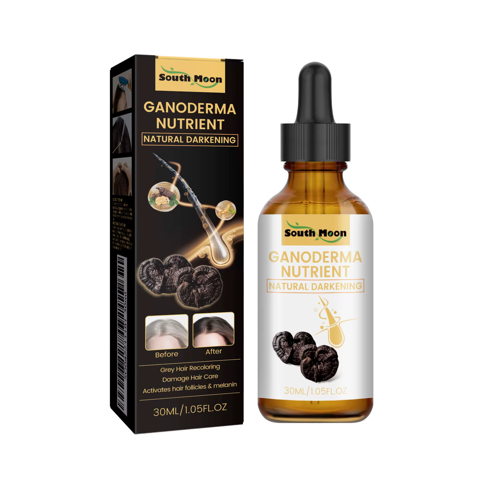 1/2/4 pièces noir Ganoderma Lucidum liquide pour cheveux réparateur de blanc à noir renforcer la rac