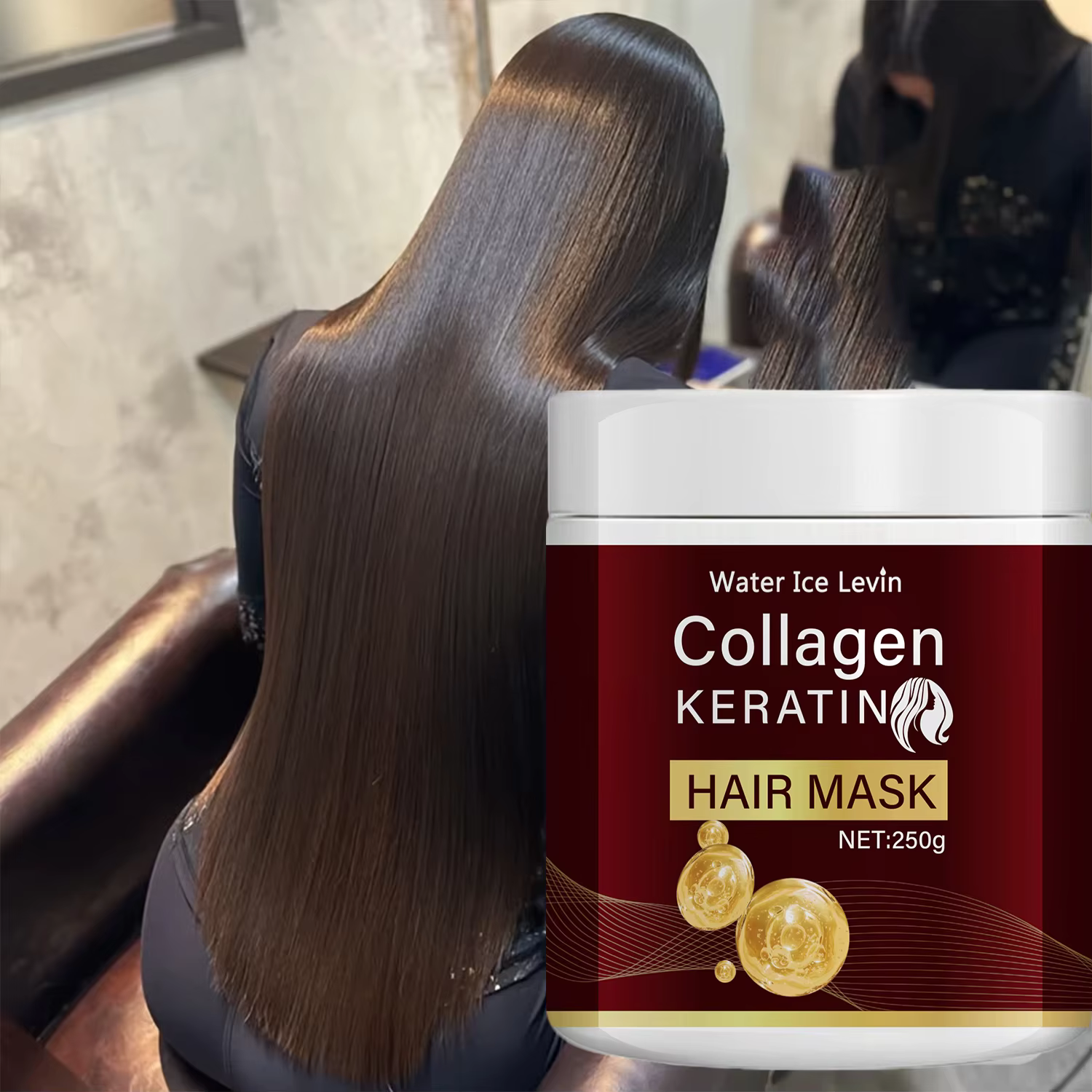 Masque capillaire au collagène et à la kératine, nourrit en profondeur les cheveux secs et abîmés, a