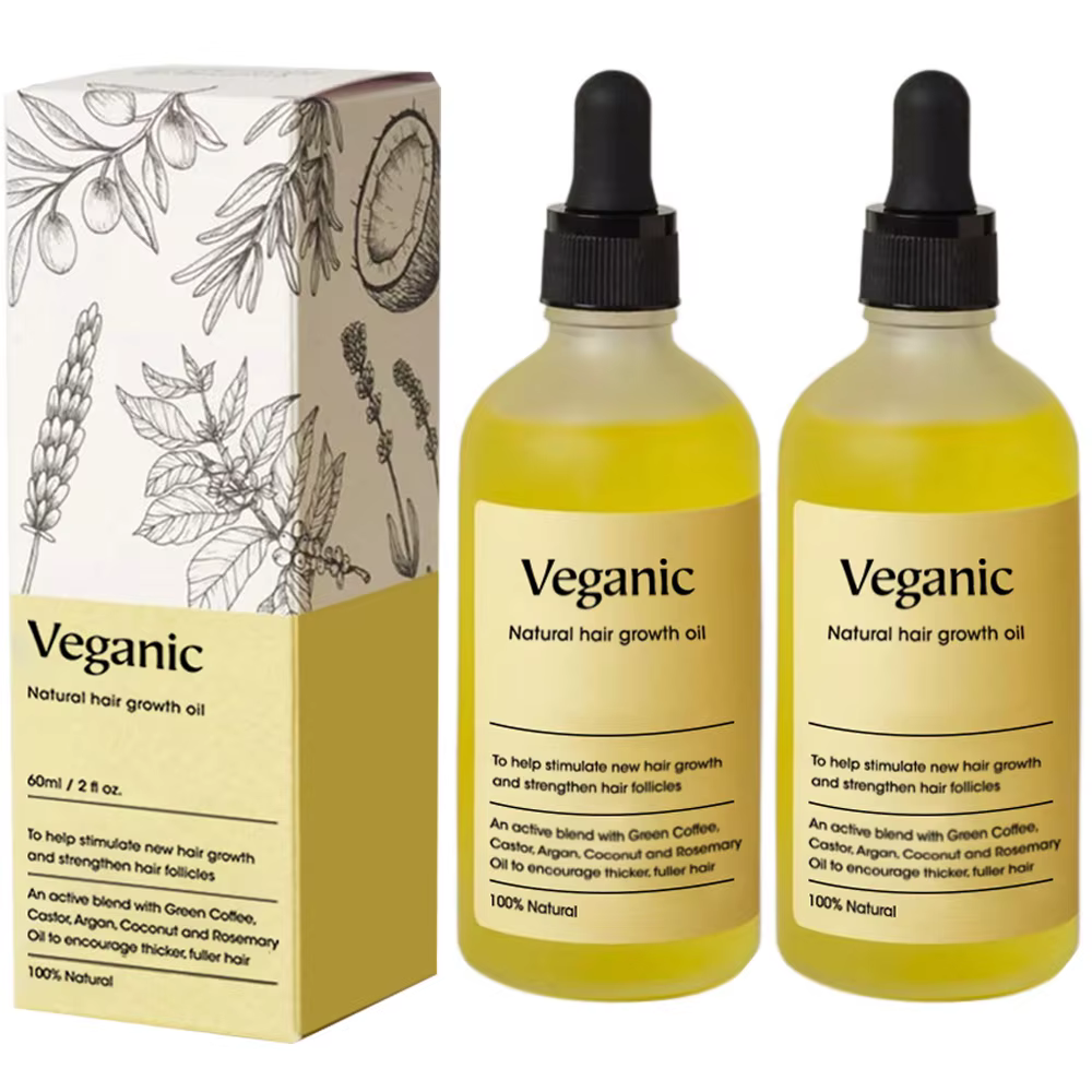 Huile de croissance capillaire végane naturelle pour cheveux secs et abîmés