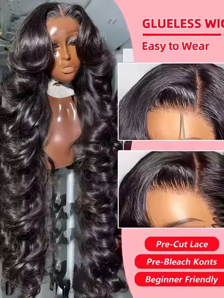 40 42 pouces 250% Wear And Go perruques sans colle vague de corps perruques de cheveux humains 13x4
