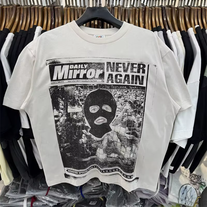 T-shirt imprimé masqué SAINT Mxxxxxx pour hommes et femmes, décontracté, coupe oversize, blanc délav