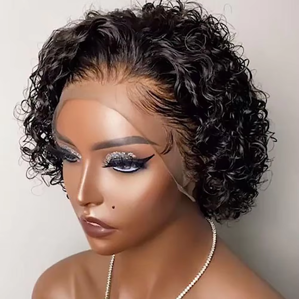 Perruque coupe lutin cheveux humains 13x1 dentelle frontale perruques cheveux humains court Bob perr