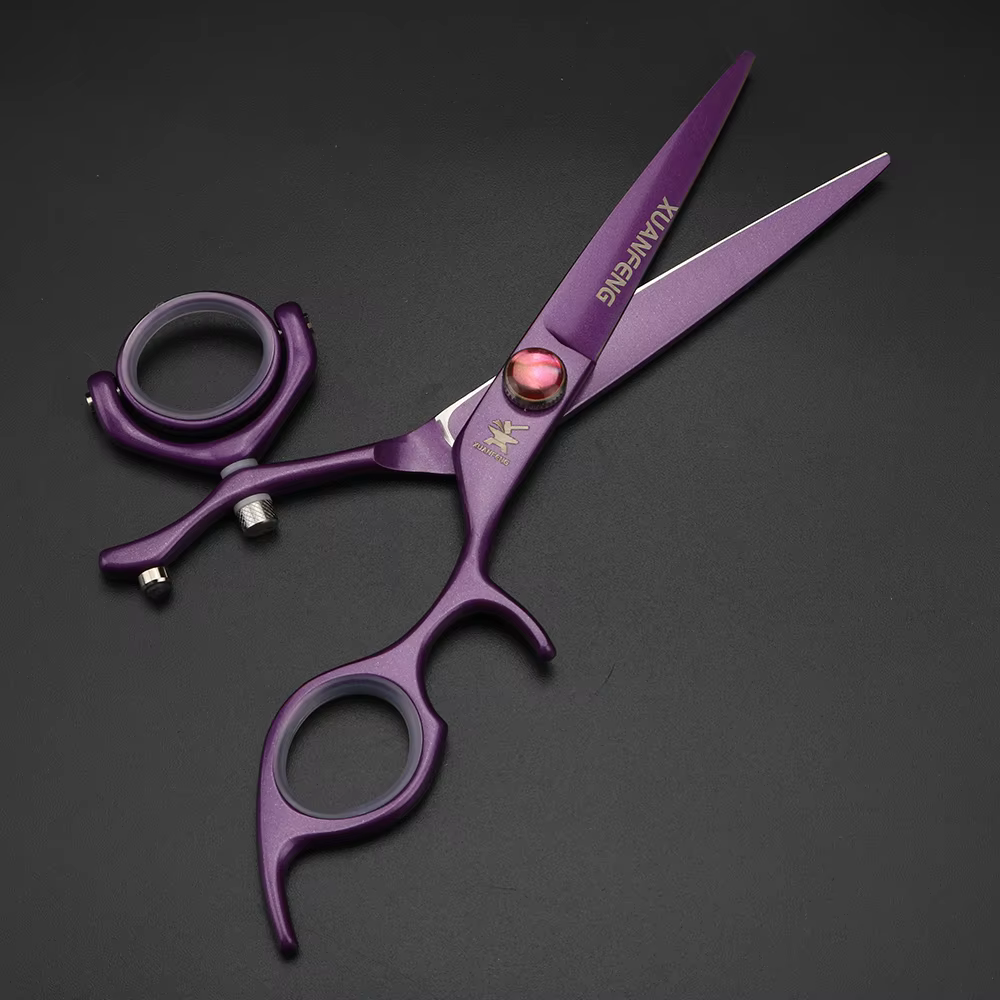 XUANTENG Ciseaux à cheveux professionnels à poignée unique violette, ciseaux de coupe de barbier et