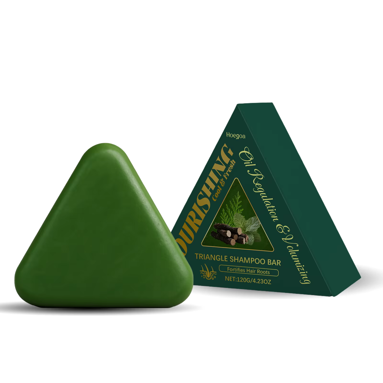 Savon Shampooing Solide Hoegoa Triangle à la Menthe Poivrée et Polygonum Multiflorum pour Nettoyage,