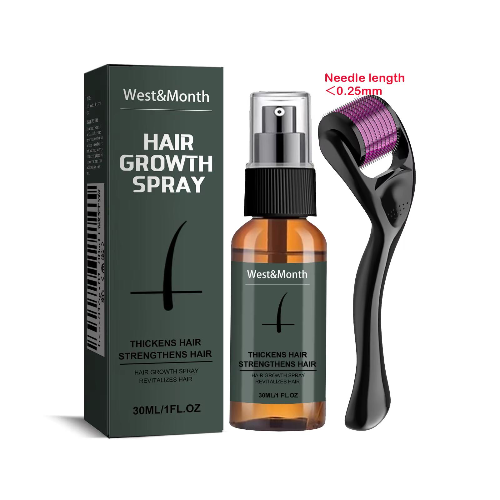 Kit de spray pour barbe homme avec micro-rouleau 0,25 mm, hydratant, épaississant, essence stimulant