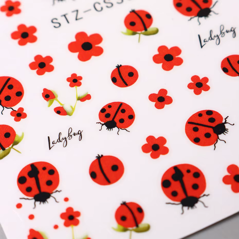Autocollants pour ongles coccinelle de dessin animé 3D, 2 pièces, pétales rouges d'insecte mignons, 