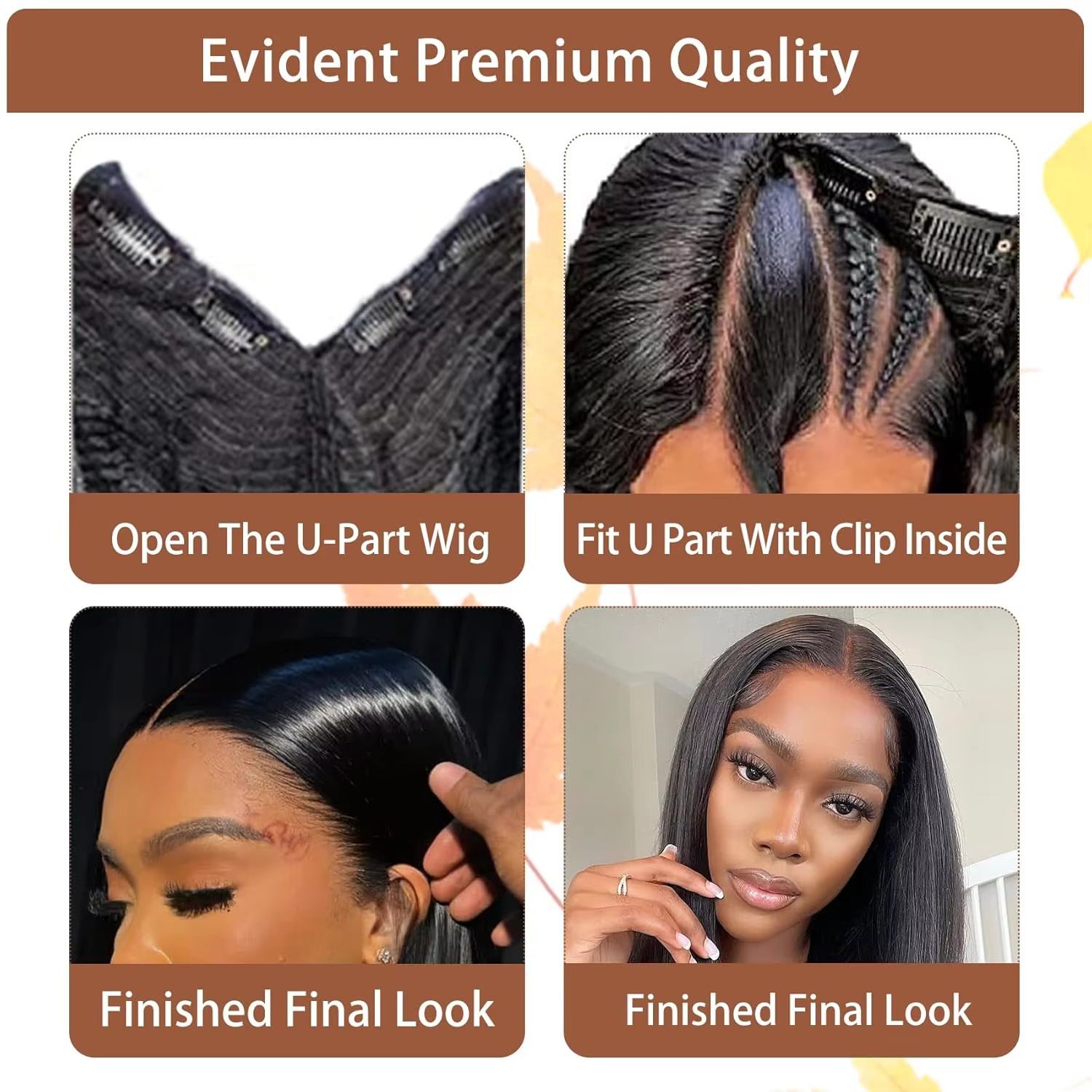 Perruque en cheveux humains à partie en V droite, améliorée, sans colle, demi-perruque à clipser ave