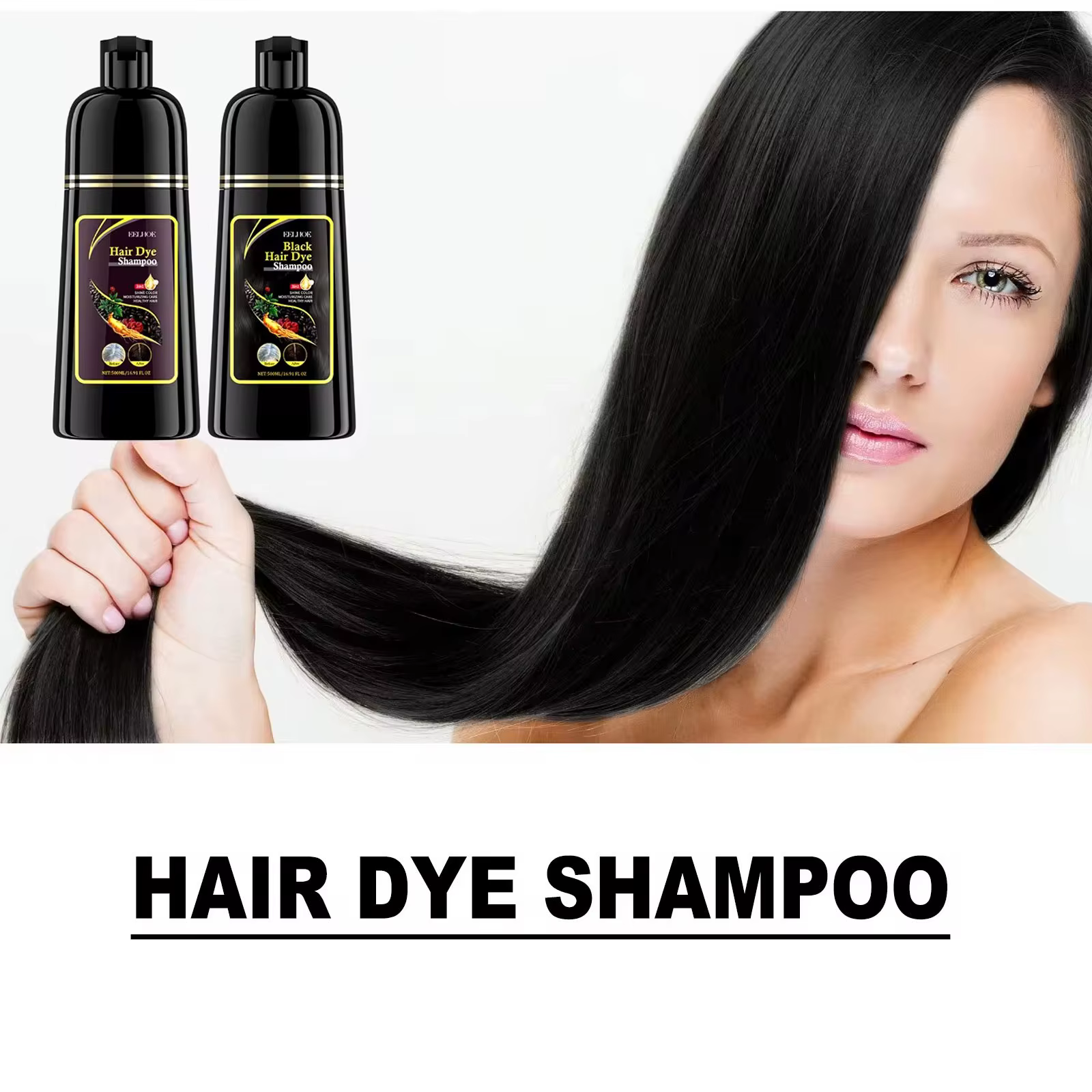 EELHOE shampooing de teinture pour cheveux noirs 3 en 1 croissance propre