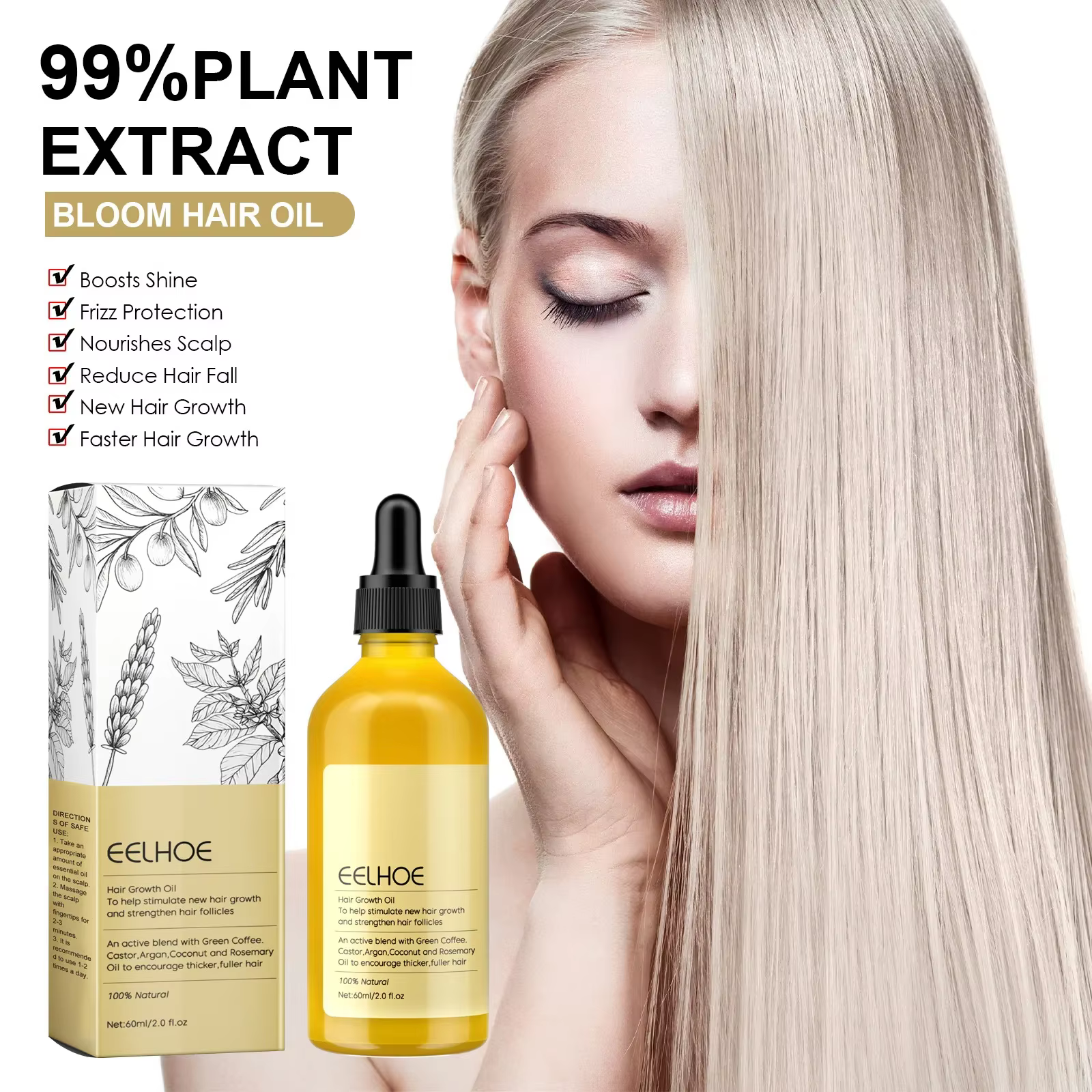 EELHOE huile essentielle de romarin réparation cheveux endommagés traitement lissant Anti calvitie