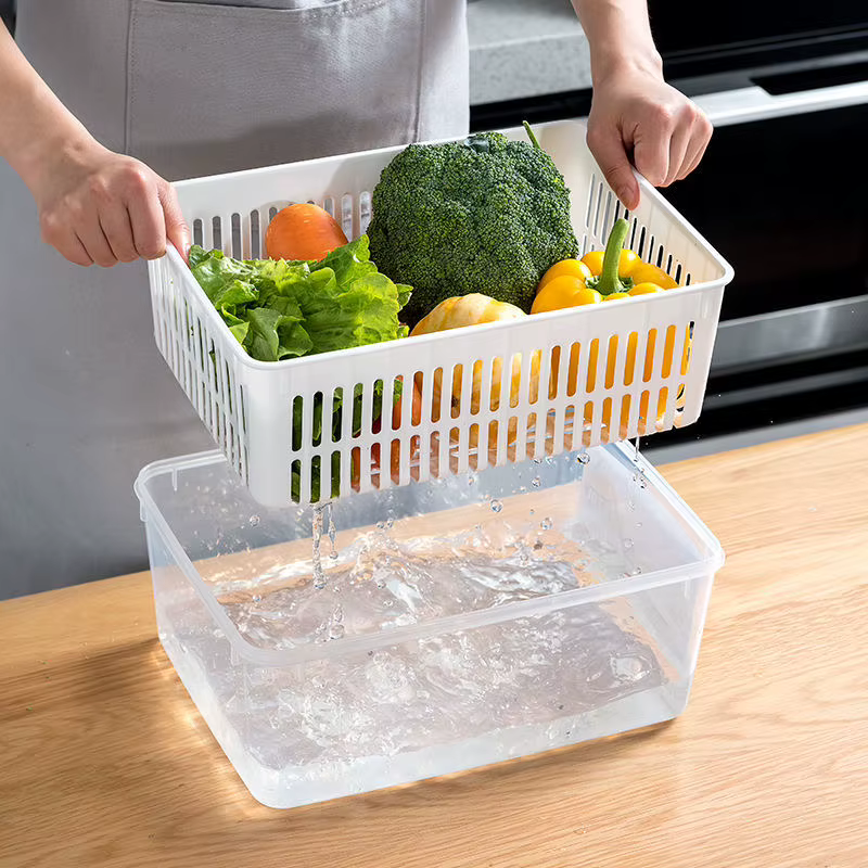 Réfrigérateur organisateur réfrigérateur boîte de rangement légumes frais fruits boîtes vidange panier conteneurs de stockage garde-manger cuisine organisateur