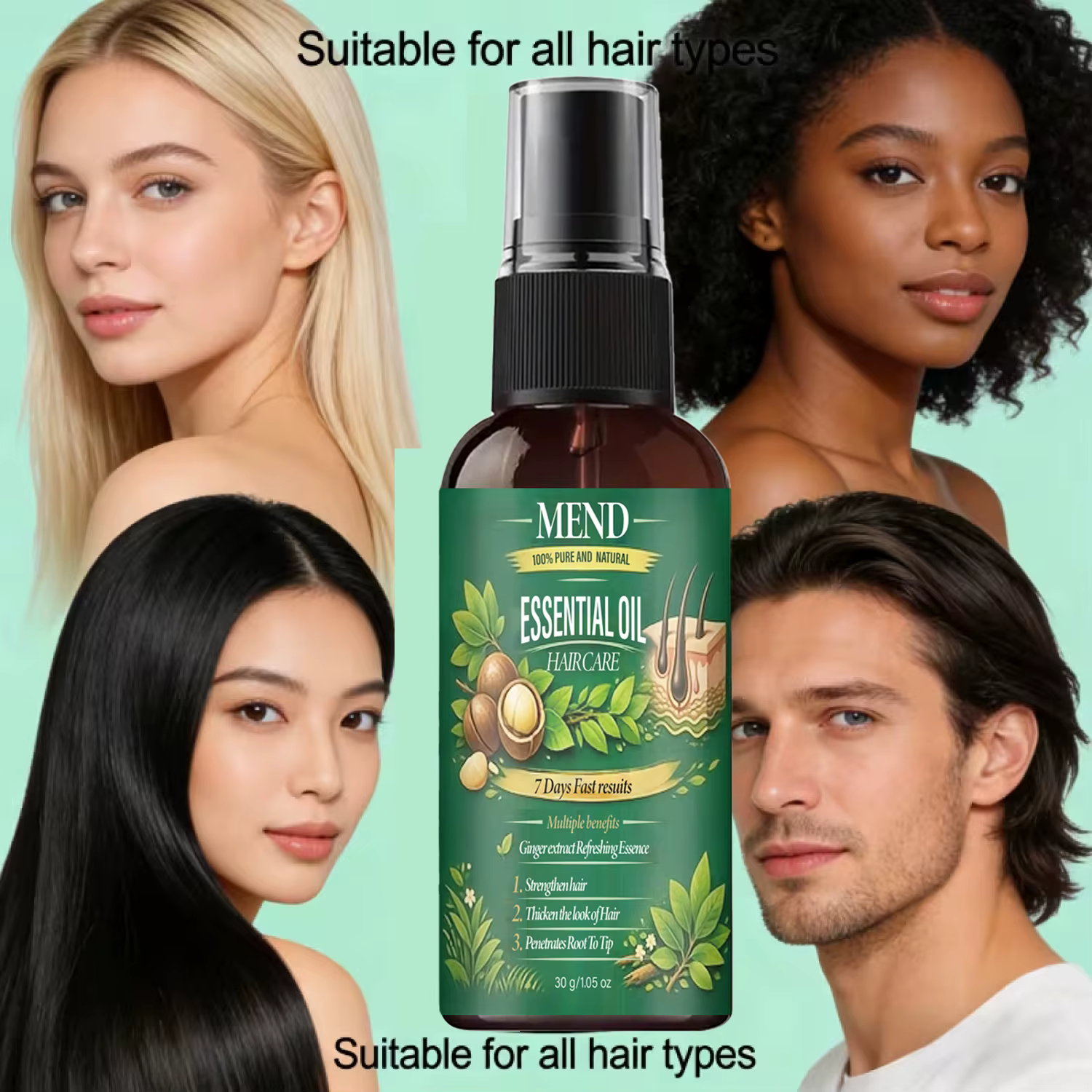 Huile capillaire naturelle pure. Résultats rapides en 7 jours. Renforce et épaissit les cheveux. Pénètre de la racine à