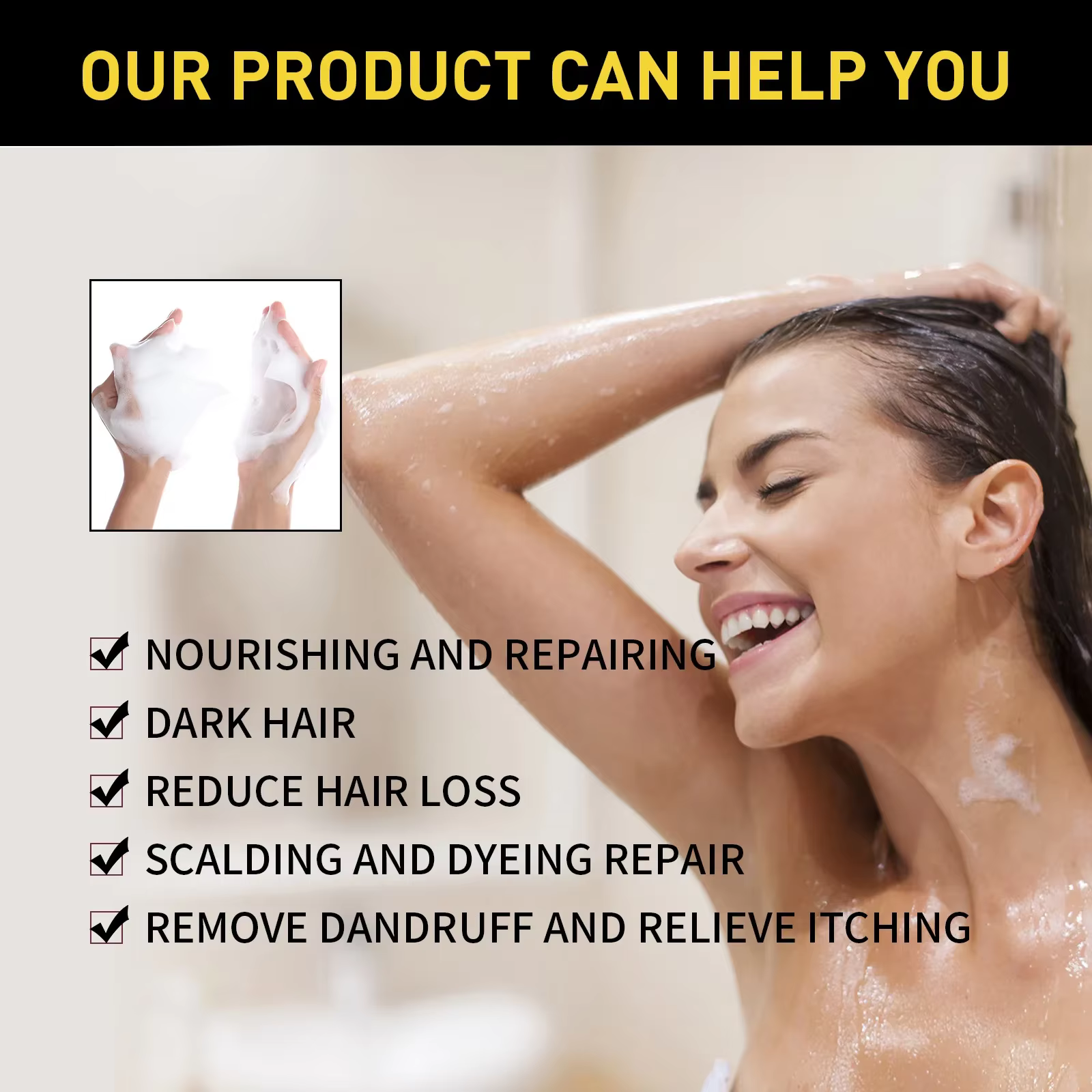EELHOE shampooing de teinture pour cheveux noirs 3 en 1 croissance propre