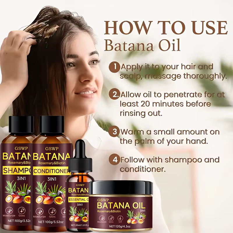 Ensemble de 4 produits GSWP à l'huile de Batana : shampoing