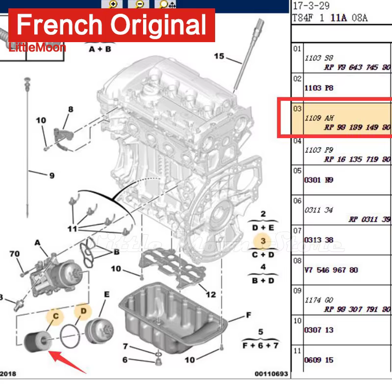 Filtre à huile moteur authentique pour KIT, 9818914980, 1109CK, 1109AH, 206, 107, 207, 307, 308, 408, 508, 3008, Cristaux en C2, C3, C4, C5, DS4, DS5, Neuf