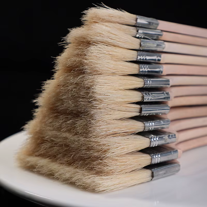 12 pièces/ensemble, pinceau de peinture à l'huile pour aquarelle, brosse d'art en poils de porc, brosse de nettoyage en bois facile à nettoyer, brosse à récurer pour barbecue