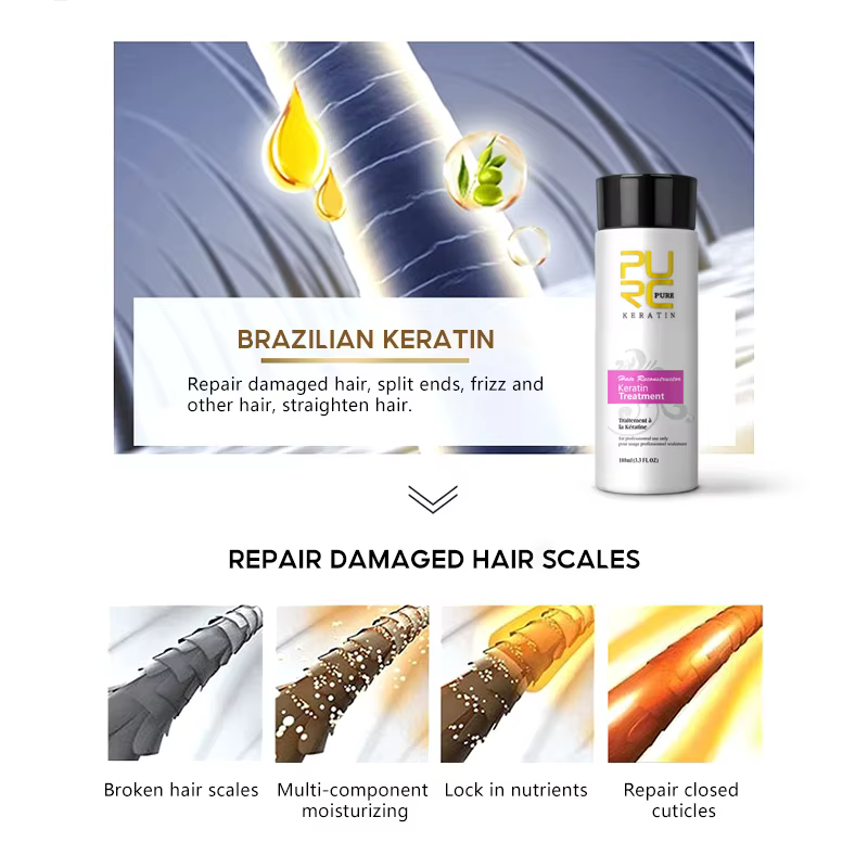 PURC 2 pièces kératine pour lisser les cheveux 0% 5% 8% 12% formaldéhyde traitement capillaire