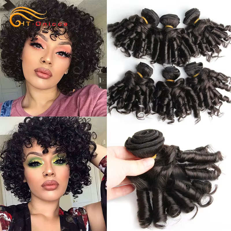 Htonicca-Extensions de Cheveux Brésiliens Naturels Courts Bouclés