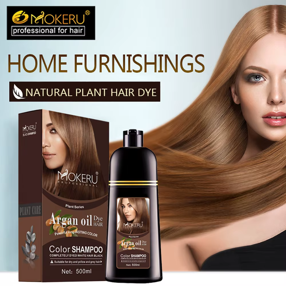 Mokeru 500ml huile d'argan Essence naturel longue durée brun foncé Permanent teinture pour cheveux gris femmes