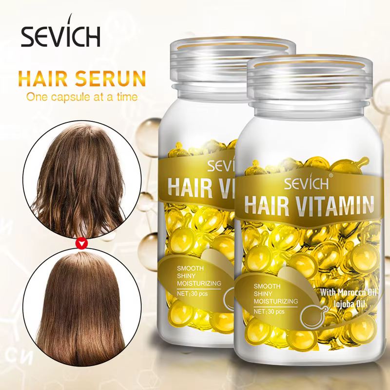 Sevich 3PCS/SET Kit de Capsules de Vitamines Capillaires à l'Huile de Kératine Complexe – Huile Capillaire Marocaine pour Soin et Réparation des Cheveux Abîmés – Sérum Traitant Lissant