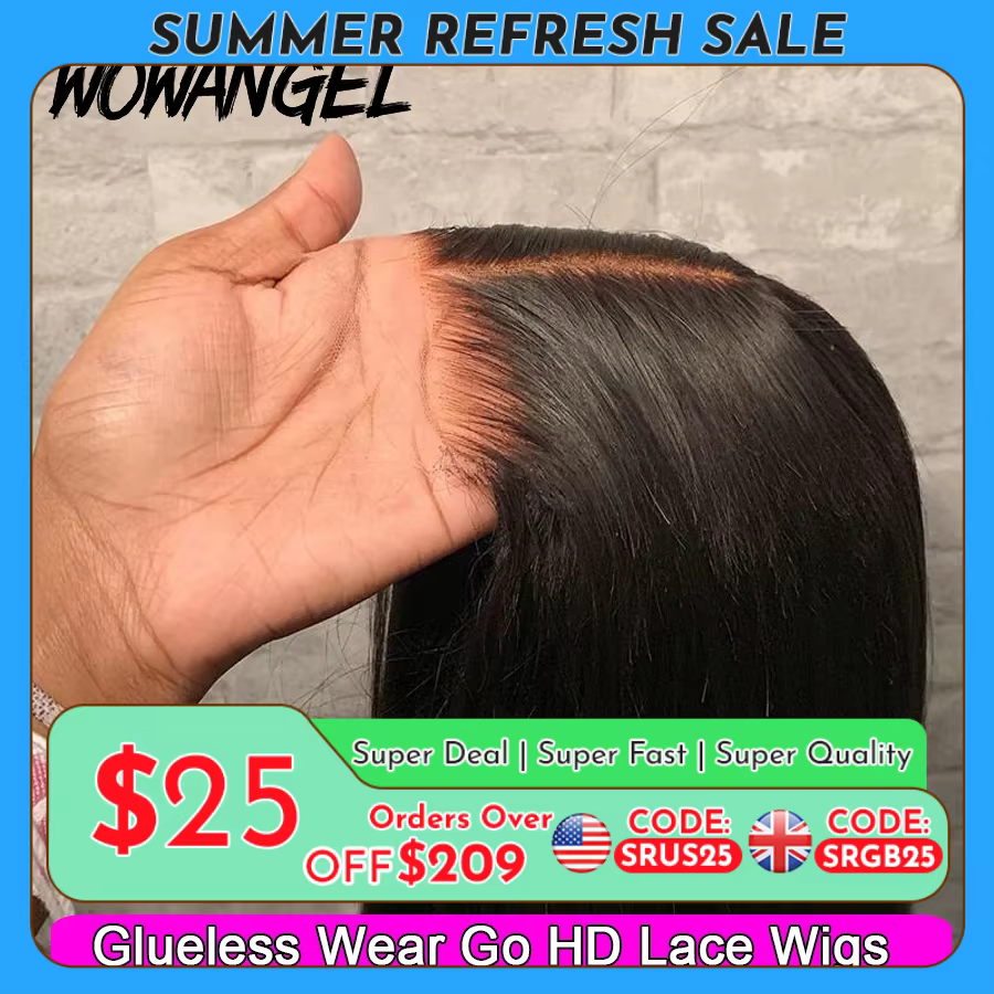 Wow Angel 5x5 Wear Go HD Lace Closure Glueless Wigs 28in Perruque droite malaisienne Perruques humaines pré-plumées Perr