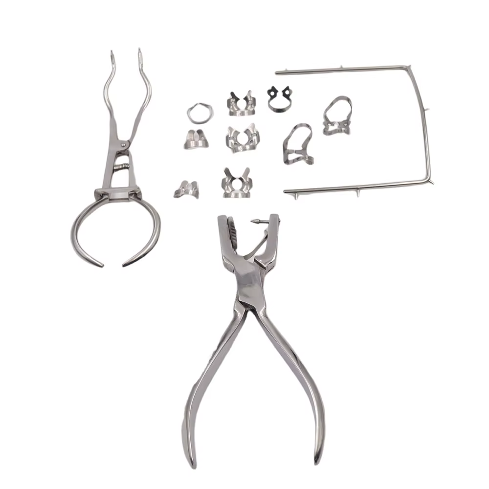 Procedures dentaires ensemble complet de 12 pièces avec perforateur de barrage en caoutchouc pince perforatrice soins orthodontiques précis