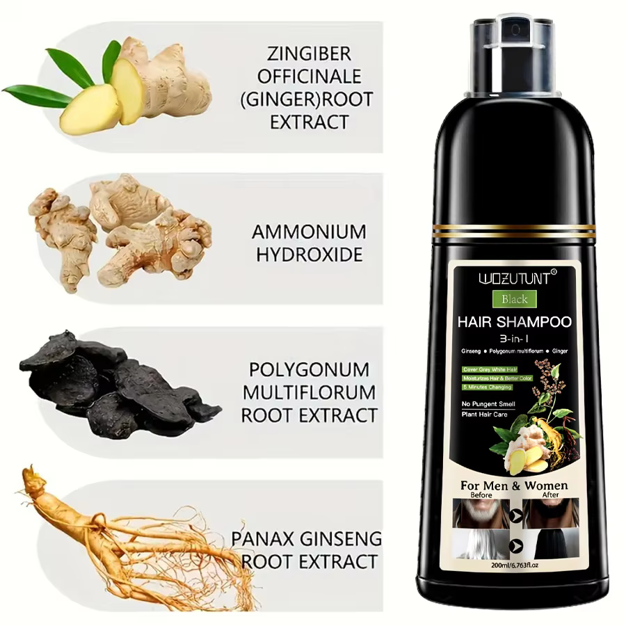 Shampoing 3 en 1 à base de plantes naturelles, 200ml, noir, marron foncé, couverture grise, nourrissant en profondeur, crème de coloration rapide pour femmes et hommes