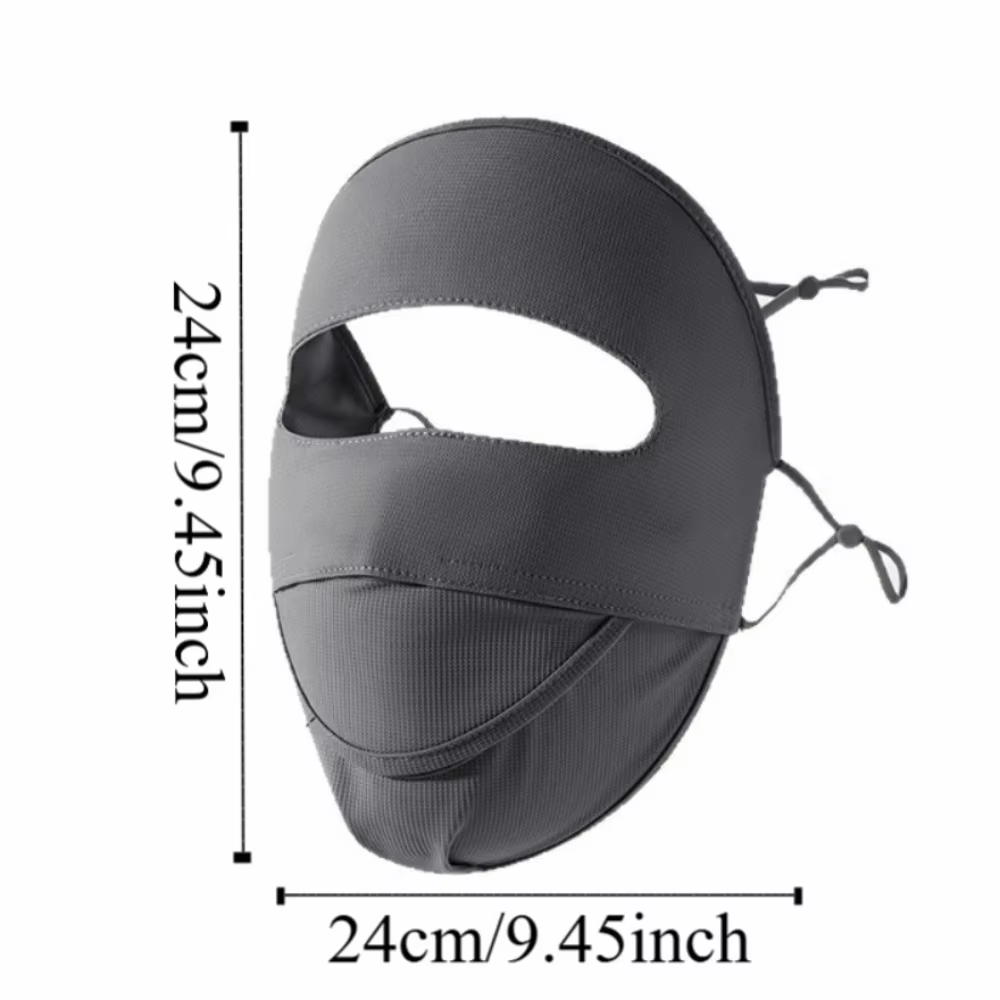 Masque facial solaire intégral respirant, anti-UV, réglable et absorbant l'humidité, pour une protection optimale de la peau.