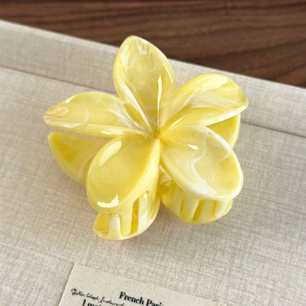 Pince à cheveux jaune motif fleur d'œuf, transparente, pour queue de cheval haute, pince requin, pince à cheveux dégradée, accessoire de coiffure avancé