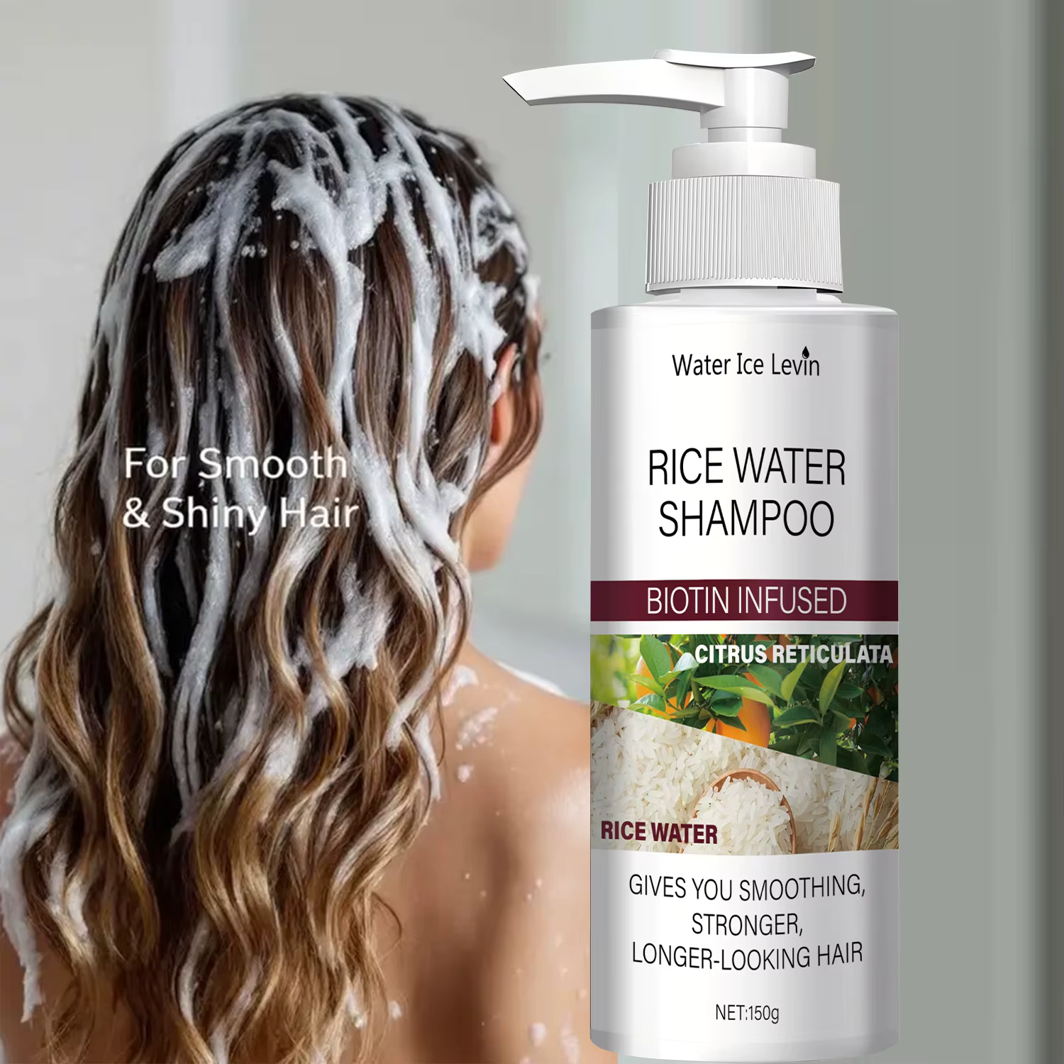 Shampoing à l'Eau de Riz à la Biotine et Kératine - Lissage et Renforcement