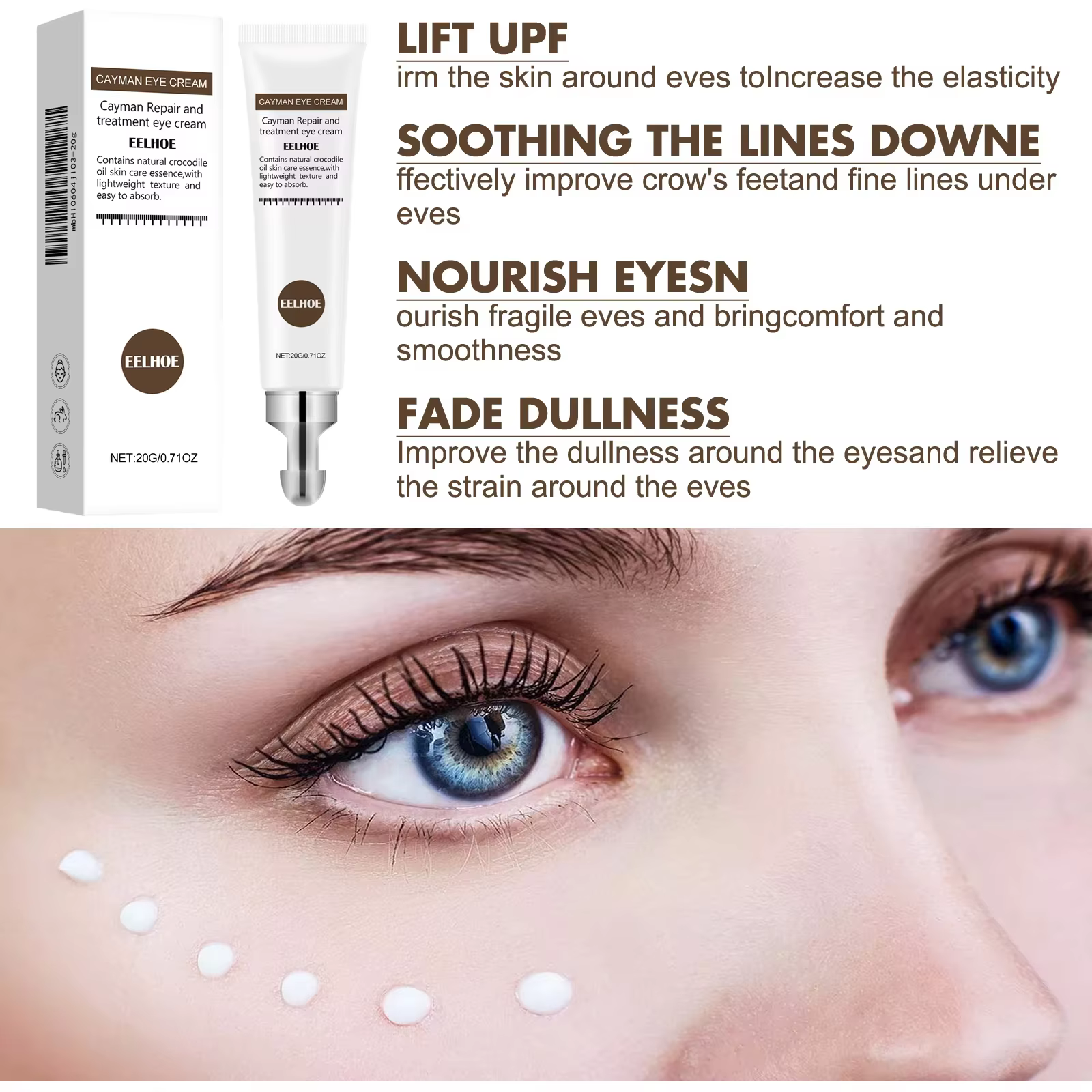 Crème pour les yeux à l'huile de jojoba, anti-rides, anti-âge, élimine les cernes, soin des yeux contre les poches et les gonflements, hydrate, raffermit la peau du contour des yeux