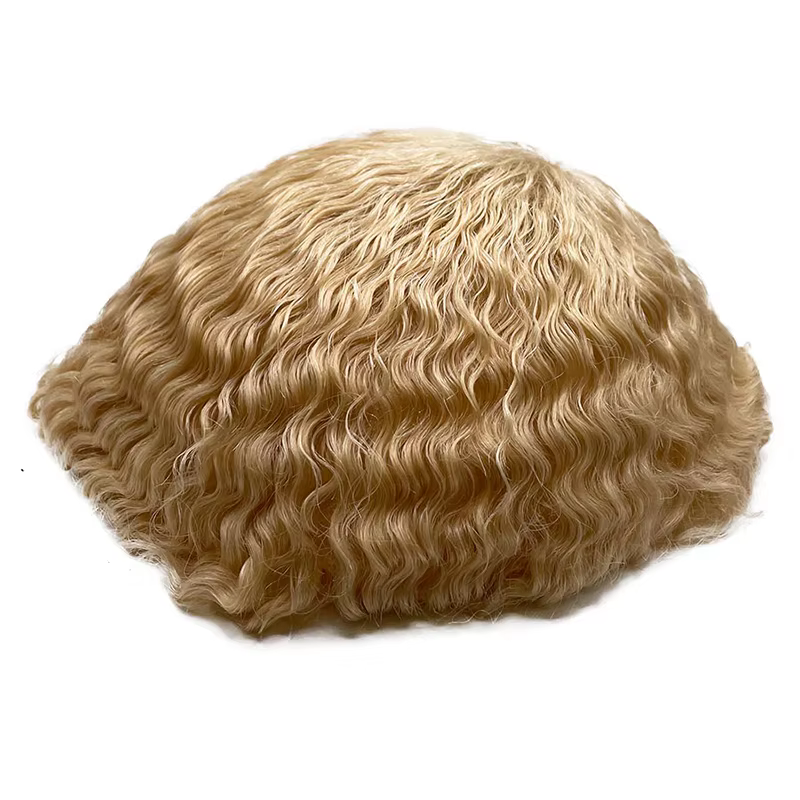 Perruque toupet pleine dentelle blonde pour hommes noirs