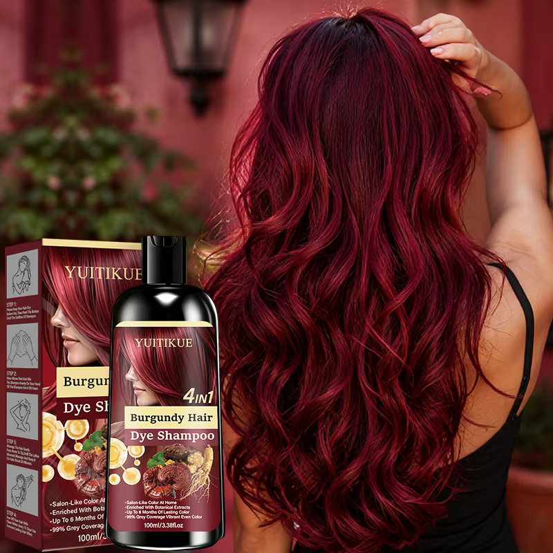 Shampoo colorant capillaire Bourgogne 4 en 1, infusé aux plantes, couleur longue durée, couvre les cheveux gris, coloration capillaire pratique pour la maison