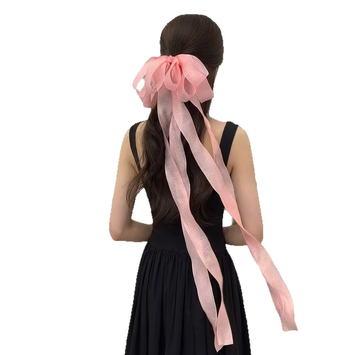 Barrette à cheveux extra-longue avec nœud en pompon, style ballerine française, avec clip supérieur et pince à ressort en ruban pour l'arrière de la tête