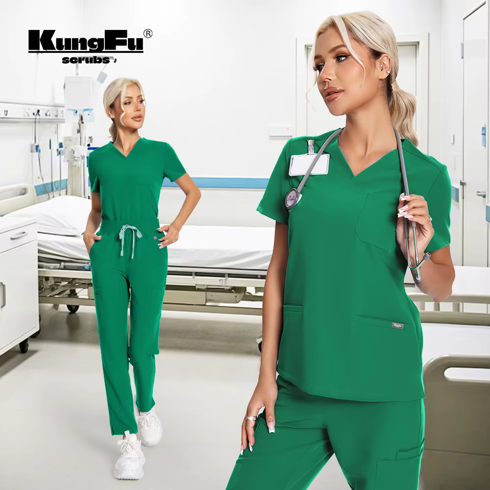 Ensemble de blouses d'infirmière pour femmes, uniforme médical, haut et pantalon, résistant aux liquides, vêtements de travail pour hôpital vétérinaire, salon de beauté, KUNGFU SCRUBS